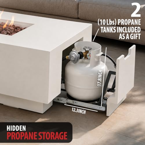 Image of AMS 66 inch Rectangular Concrete Propane Gas Fire Pit Table only (Cream White)