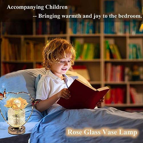 Strackvial Rose Table Lamp, Artificial Flowers in Vase Night Light, Touch Stepless Dimming LED Vase Lamp - Image 3