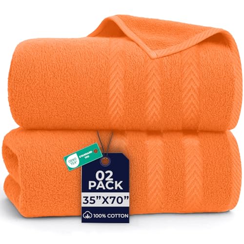 Image of DAN River 2 Pack Bath Sheets Extra Large 35x70, Large Bath Towels for Adults, XL Oversized Heavy Duty Towel Set, 600 GSM 100% Ring Spun Cotton, Soft Quick Dry, Orange