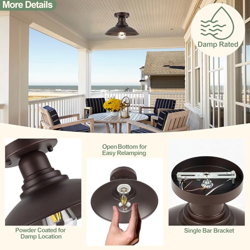 Image of GOLDHILL 10.5 inch Semi Flush Mount Barn Light 2-Pack, Rust-Proof Metal Ceiling Fixture Set, Vintage Farmhouse Lighting for Garage, Porch & Mudroom, Damp Rated
