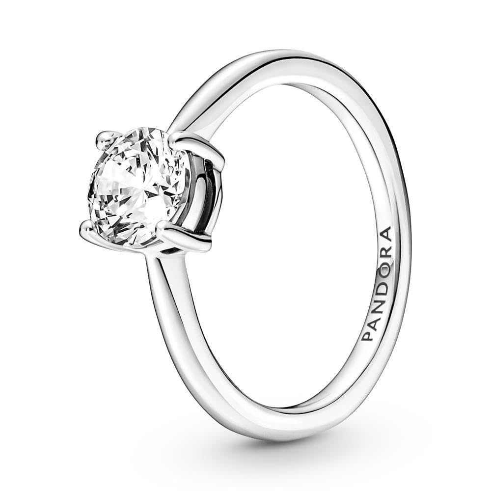 Pandora Timeless - Anello solitario scintillante, in argento sterling, con pietra di zirconia cubica incolore