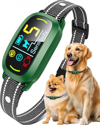Image of Smart AI Bark Collar for Large Medium Small Dogs, Anti Barking Device with 5 Training Modes, Exclusive Forced Bark-Stopping, Rechargeable IP67 Waterproof Bark Collar with 5 Sensitivity (Green)