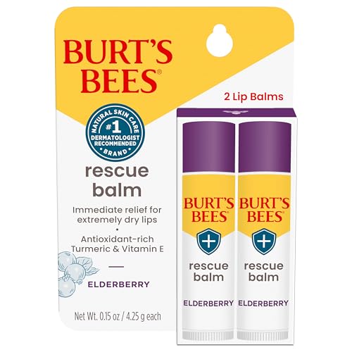 Image of Burt's Bees Rescue Balm Elderberry Lip Balm, With Antioxidant-Rich Elderberry, Tint-Free, Natural Origin Lip Care, 2 Tubes, 0.15 oz.