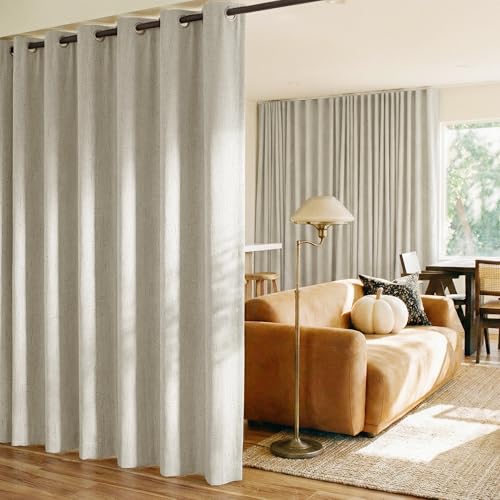 Image of NICETOWN 100% Blackout Linen Sliding Door Curtains with White Liner Composite, Grommet Extra Wide Window Treatments Room Divider Drapes for Bedroom /Living Room, Ivory, W100 x L84, 1 Panel