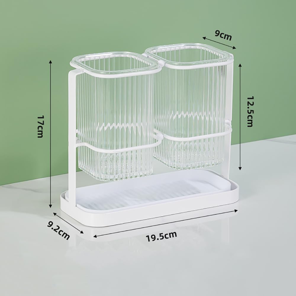 IKWZ Toothbrush Holders Metal Toothbrush Holder Electric Tooth Toothpaste Brushing Holder Stand 2 Cups for Bathroom Family Kids (Black)