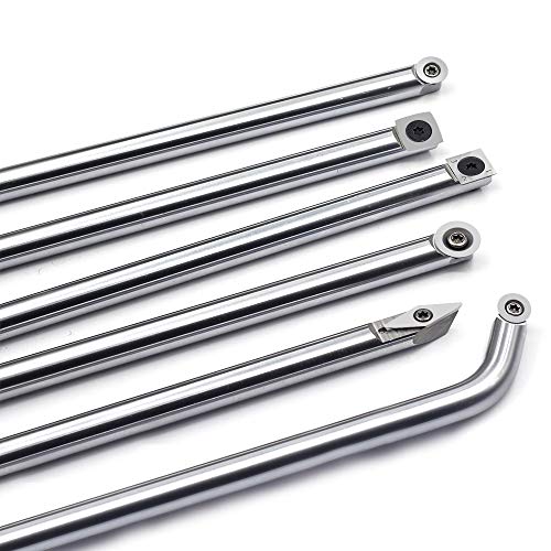 YUFUTOL Wood Turning tool set Carbide Tipped Lathe Tools Finisher/Rougher/Detailer/Hollower(6pcs Bar+1pc Interchangeable Handle) With Carbide Inserts and Screws and Wrench