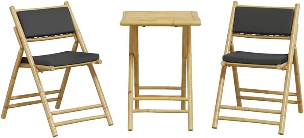 vidaXL Bistro Set Dark Grey, Natural Bamboo Bamboo, Polyester Compact