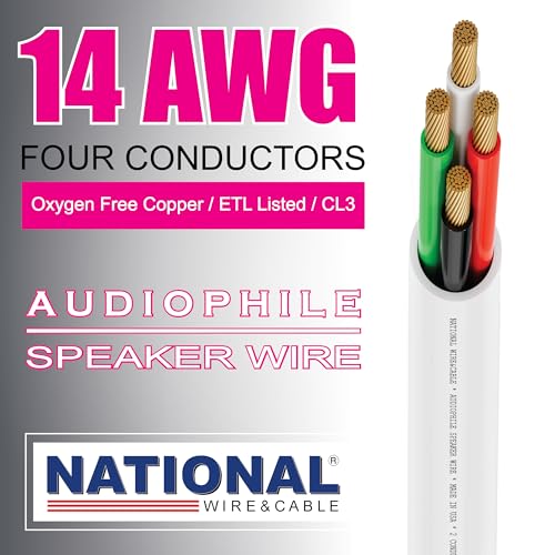 Cable de altavoz de audio de pared 14 AWG de 100 pies y 4 conductores 5