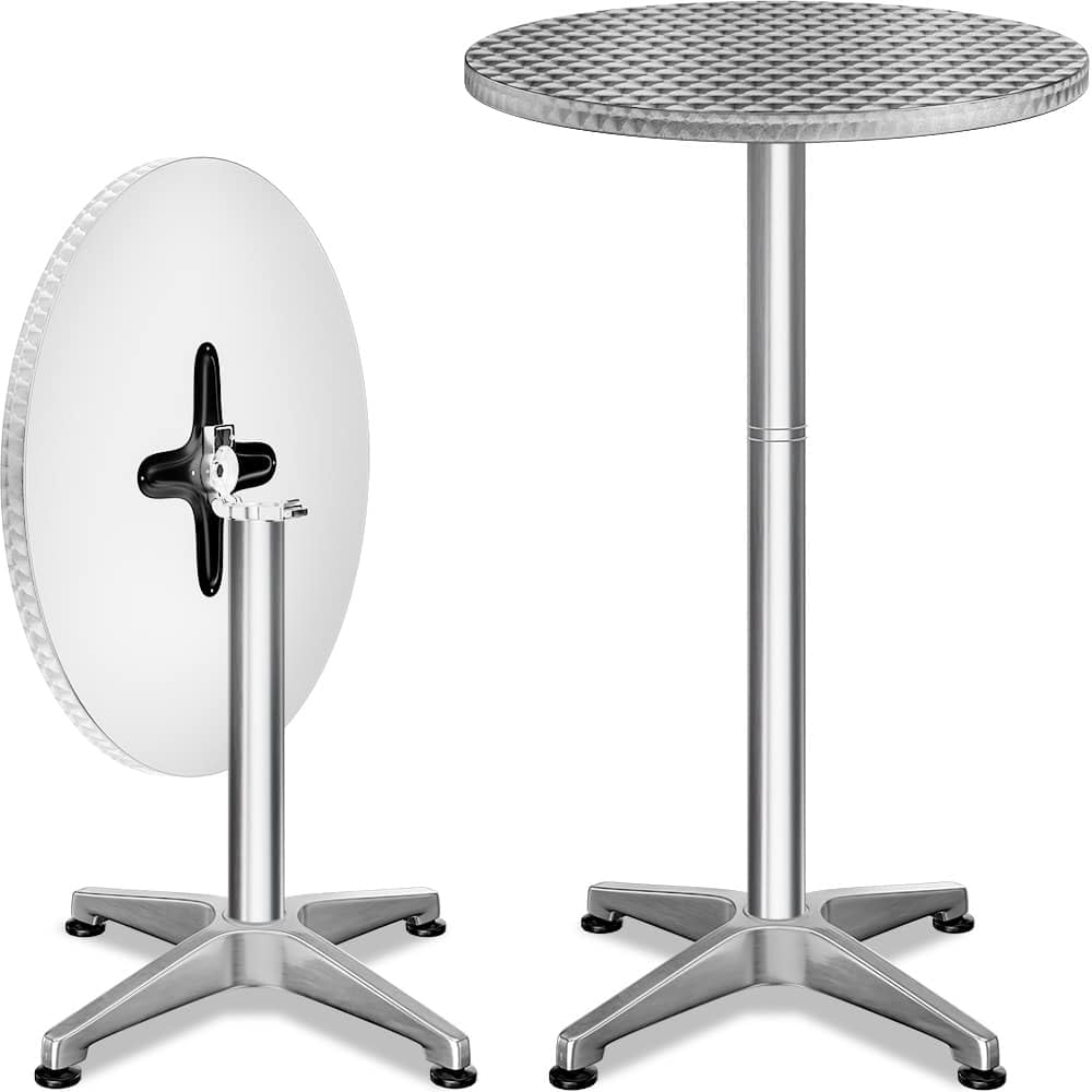 Casaria Set 2 Tavoli da Bar Altezza Regolabile 70cm / 115cm Alluminio | Rotondo, Ø 60cm, Tavoli Giardino Bistrot, per Interno ed Esterno, Robusti e Facili da pulire, 2 Pezzi, Ristorante, Bar