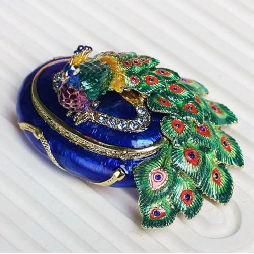 Boîte à bijoux en métal robuste avec paons émaillés peints à la main