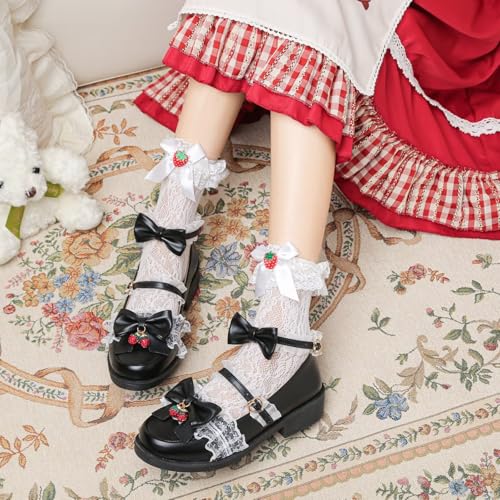 Women's Kawaii Ankle Strap Mary Jane Shoes, Gothic Platform Mary Janes, Cosplay Cute Goth Lolita Shoes with Bows4