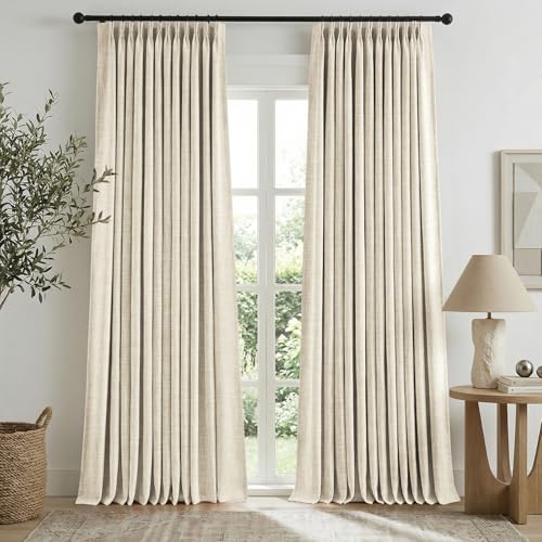 HOMEIDEAS Sand Beige Pinch Pleated Curtains 100% Blackout,Linen Blend Luxury Thermal Insulated with Adjustable Hooks, for Living Room Bedroom Modern Farmhouse Decor, 40" Wx84 L 2 Panels