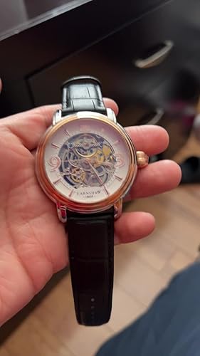 Thomas Earnshaw Longcase groot skelet automatisch herenhorloge 48 mm met open hartwijzerplaat en armband van echt leer ES-8011, Wit/Bruin, riem