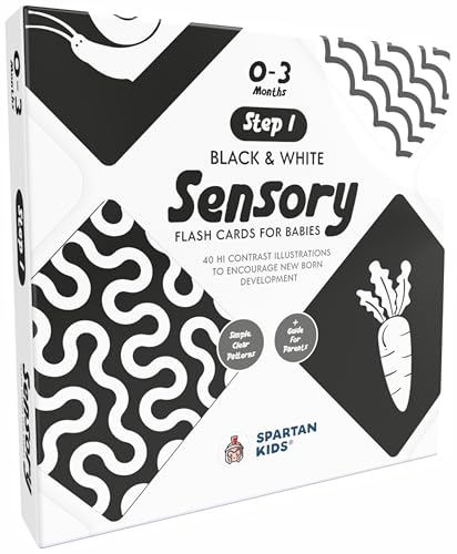 Image of SPARTAN KIDS Black and White Flash Cards for Babies & Infants - Brain Stimulation & Early Learning Developmental Toys for Toddlers, High-Contrast Visual Stimulation Cards - 40 Cards
