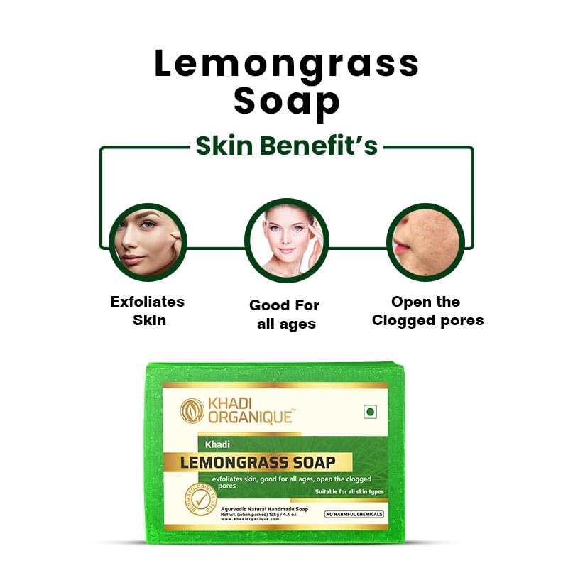 Image of Khadi Organique Natural Herbal Lemongrass Soap Pack of 3 (100% Handmade & Organic Soap)