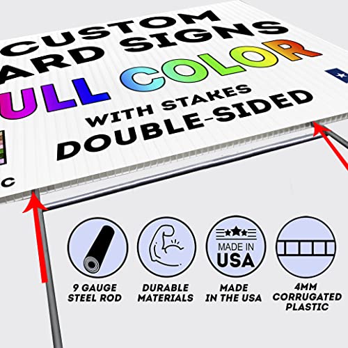 Custom Full-Color Yard Or Lawn Signs Double-Sided Corrugated Plastic With Metal H-Stake Stand - Great For Political, Small Business, Arts 'N Crafts, Events, Real Estate And More! (24X18") #TOP2