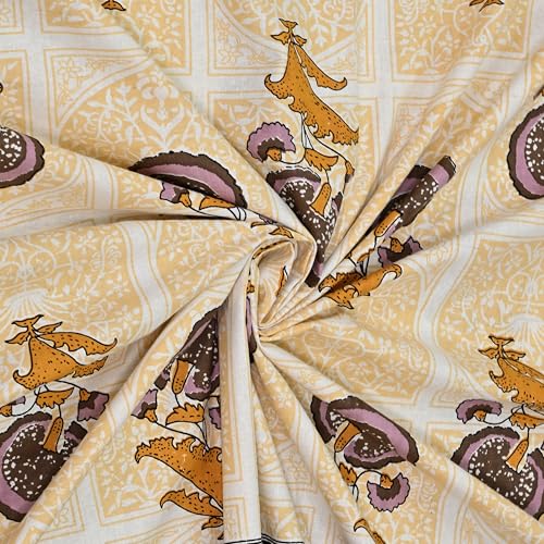 Image of 100% Cotton Single Bedsheet with 1 Pillow Cover | 240 TC Pure Cotton Flat Bed Sheet | Traditional Jaipuri Printed Bedding Set | Soft & Breathable | 60 x 90 Inch (Rangmahal Single 04)