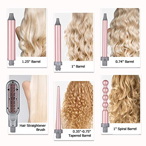 Curling Iron Set 6 in 1 - Laluztop Hair Curling Wand Set Instant Heat Up Hair Curler with LCD Temperature Control and 5 Interchangeable Ceramic Barrels(0.35’’ to 1.25’’ ) and 1 Hair Straightener Brush - Thumbnail 6