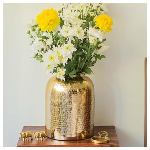 10Club Hammered Gold Metal Vase | Elegant Flower Vase for Home Decor | Unbreakable - 1Pc