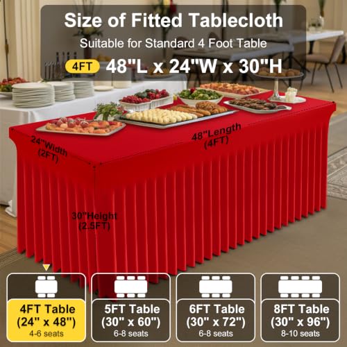 Image of Smiry 2 Pack Spandex Elastic Fitted Table Cloth Skirt for 4FT Table | Stretch Washable Table Cloth, Banquet Table Cover for Wedding, Party, Indoor & Trade Shows, (Red, 48Lx24Wx30H)