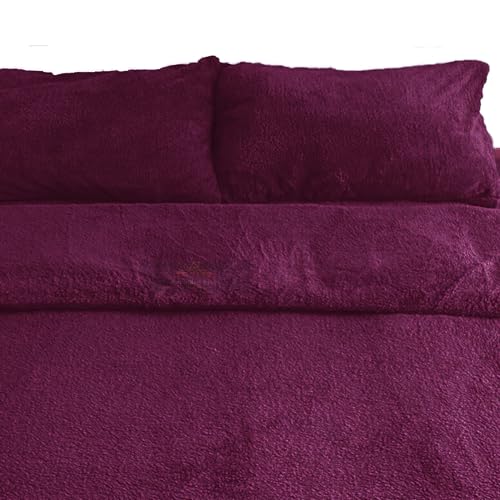 PARADISE STAR Teddy Fleece Duvet Quilt Cover Bedding Set including Matching Pillowcase Fluffy Thermal Warm and Cosy Plum Single 135cm x 200cm Approximate - Image 2