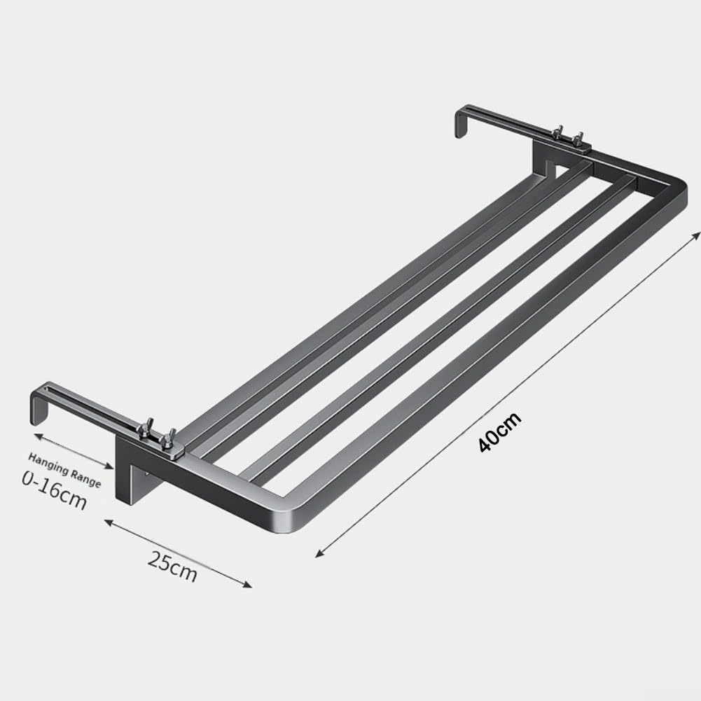 Stendibiancheria per termosifone, 40 x 25 cm, in acciaio al carbonio, regolabile, 0-16 cm, montaggio a parete, per tubi di riscaldamento 100 kg (nero)