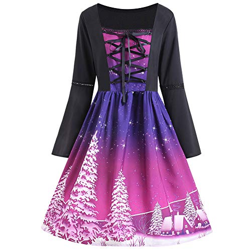 Leo565Tom Femmes Robes Vintage Sexy Chic Impression Manchon Cloche Costume de Noel Fille, Deguisement Halloween Vêtements Femme Grande Taille Robe de Soirée Robe de Cocktail (XL - 5XL, Multicolor)