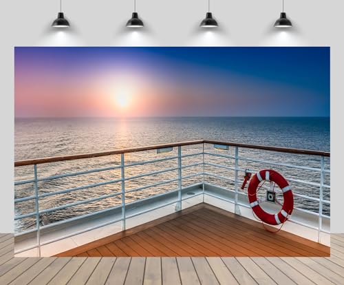 Toile de fond photographie de bateau de croisière au coucher de soleil pour décor de fête 2,1m