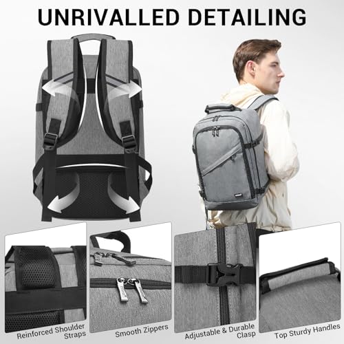 Kono Cabin Bag 40x20x25 CM for Ryanair Underseat Travel Carry-on Backpack Cabin Size 20 L (Grey) - Image 3