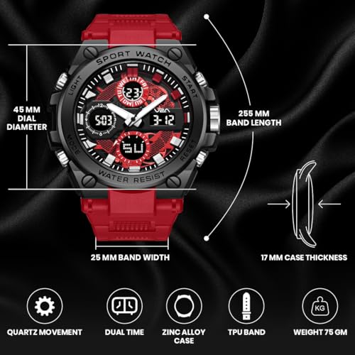 Image of V2A Stryke-TERRAX 5220 Analog-Digital Sports Watch for Men | Bold 3D Dial Design | 50M Waterproof Quartz Watch with Alarm, Stopwatch, Day-Date & Backlight | Rugged Everyday Performance