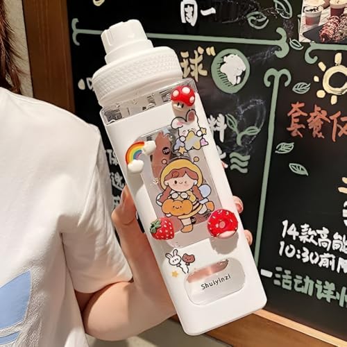 Image of LHOTSE FreeSip Cute Square Water Bottle for School with Straw & Leakproof Lid - Large Capacity Kawaii Bottle for Kids, Girls & Office Use (White)