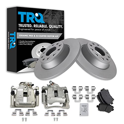 Image of TRQ Rear Brake Pad and Rotor Set Ceramic G Coated Rotors Calipers