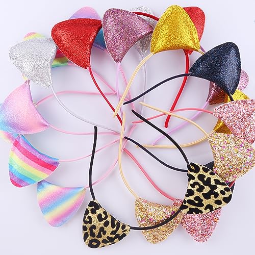 REQO 16 Pieces Cat Ears Headbands Set,Cute Glitter Cat Head Accessories - Image 2