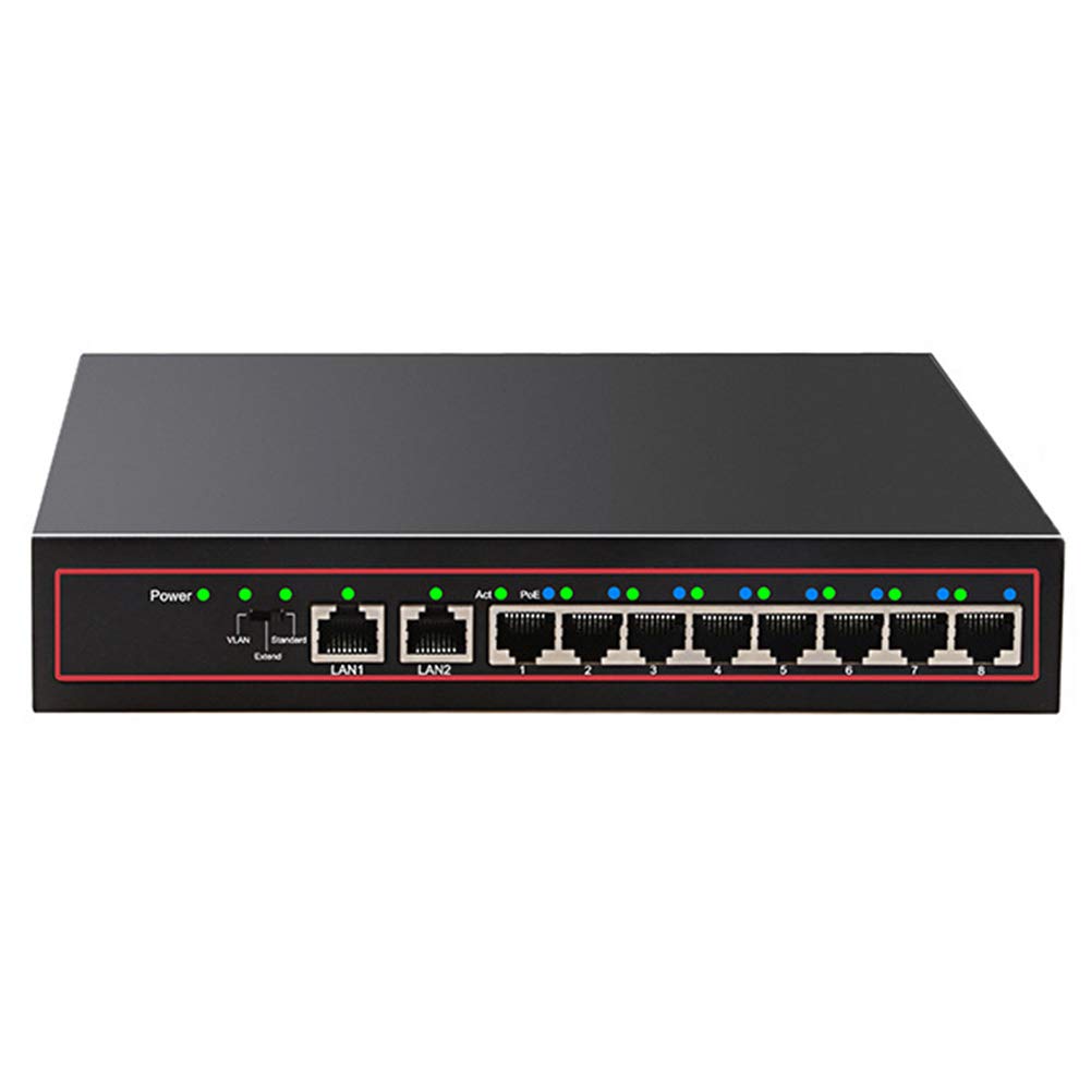 QLPP 10-Ports POE Switch 48V Power Over Ethernet Network Switch 8 PoE Switch Injector for IP camera/Wireless AP/CCTV Camera System