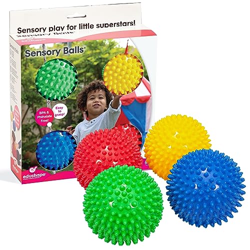 Edushape The Original Sensory Ball for Baby – 4″ Solid Primary Color Baby Ball That Helps Enhance Gross Motor Skills for Kids Aged 6 Months & Up – Great Stocking Stuffer, Colorful, Unique Toddler Ball
