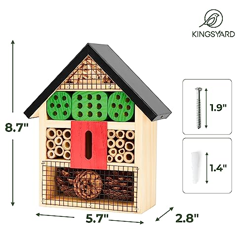 Kingsyard Wooden Mason Bee Butterfly Ladybug House - Pollinating Insect Hotel for Carpenter Bee Butterfly Ladybugs Live, Black - Image 4