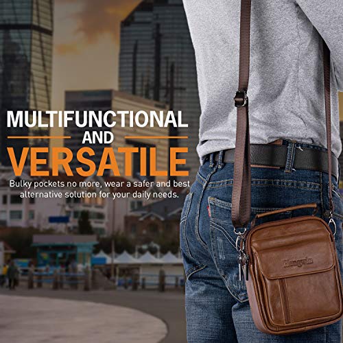 Hengwin Leren Schoudertas Man Tassen Houder voor Mobiele Telefoon Lopende Buidel Documentenportefeuille voor iPhone 12 11 Pro Max XS SE XR 8 7 6S Plus, Samsung Galaxy S20 Ultra S20+ Note 10+ 9, Bruin - Image 7