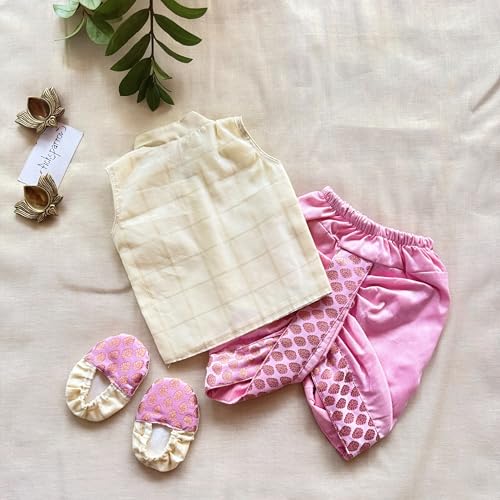 Image of Picksparrow Baby Boy Shirt-Dhoti Pants-Booties (Cotton Silk, Checks)