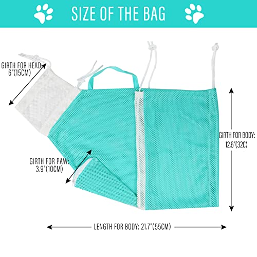 Image of 2 Pieces Cat Bathing Bag Cat Shower Net Bag, Anti-Bite Anti-Scratch Adjustable Breathable Mesh Grooming Carrier Bag for Pets, Bathing, Nail Trimming, Feeding Medicine, Ear Clean (Gray-Blue)