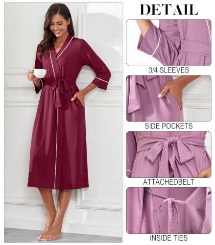 Image of PrinStory Womens Robe Long Knit Bathrobe Lightweight Soft Robes Ladies Bath Robe