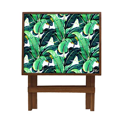 Image of Nutcase Designer Teak Wood Side Table Folding Wooden Bedside Coffee Outdoor Picnic Table - Martinique Banana Leaf