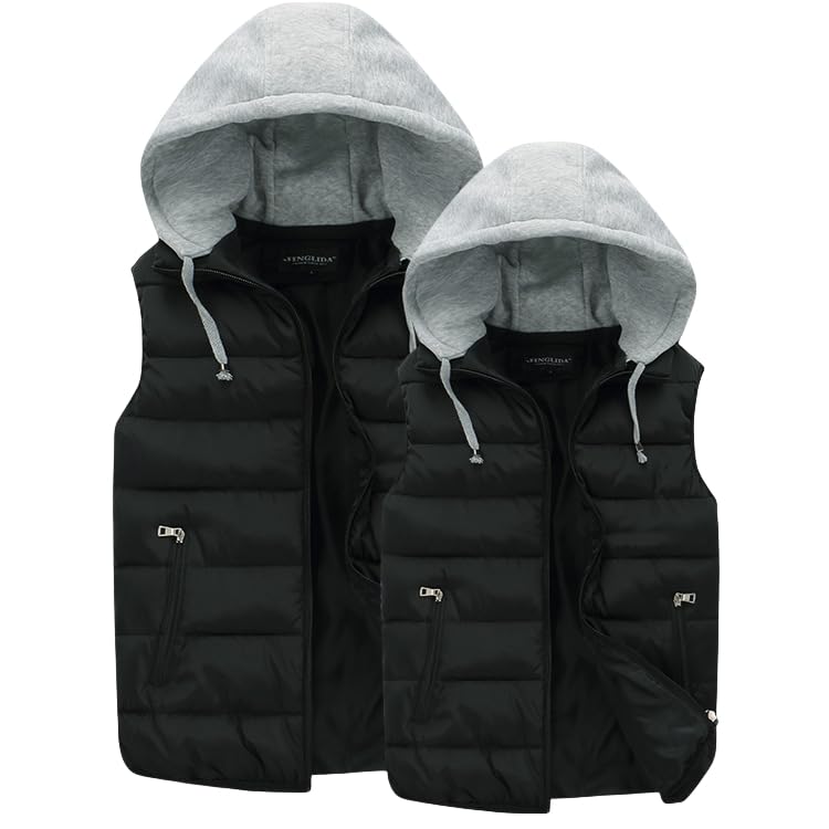 Thatrich Mens Hoodie Puffer Vest Sleeveless Lightweight Quilted Jackets Zip Up Winter Vests Casual Cozy Jacket Removable Hood4