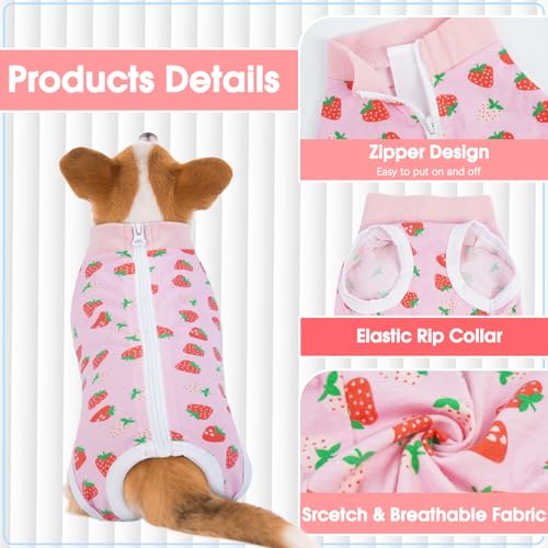 Image of BRKURLEG Small Dog Recovery Suit After Surgery Female Male, Back Zipper Spay Recovery Suit for Dogs & Cats, Anti-Licking Puppy Surgical Onesie for Abdominal Wound, Cone Alternative, Pink M