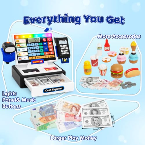 Image of LED Calculator Cash Register Toy - Pretend Play Set Kids Cash Register with Scanner, Microphone and Credit Card, Math Skills Toy for 3, 4, 5, 6 7 8+ Year Old Boy Girl