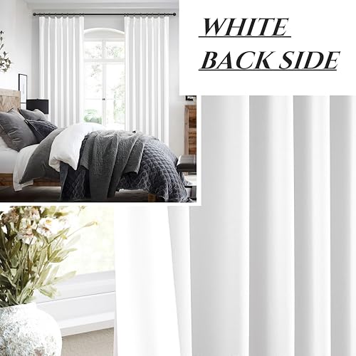 Pinch Pleated Bright White Blackout Curtains 105 Inches Long for Bedroom 2 Panels Set, Modern Linen Blend Heavy Thermal Decor Curtain Room Darkening Privacy Office /Kids Room Window Drapes 40"Wx105"L - Image 7