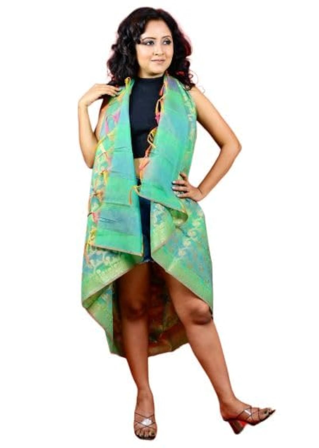 FARTILA 081546 Rama Green Taffeta Silk Banarasi Dupatta Scarves Wrap For Wedding Festival or Special Occasion, Rama Green, S