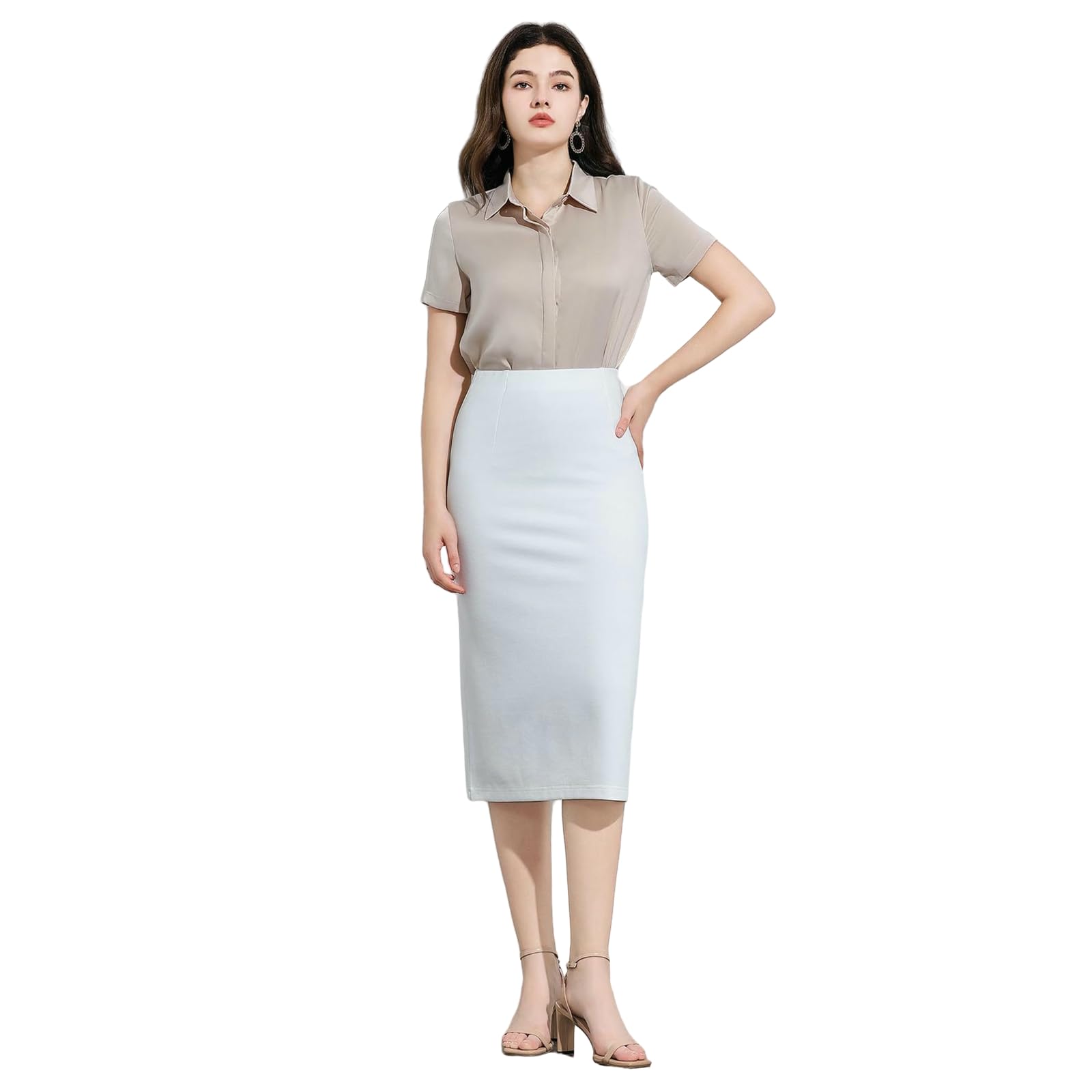 Gonna Donna Gonna da Pendolare di Media Lunghezza A Vita Alta Gonna Professionale Gonna di Media Lunghezza Elasticizzata alla Moda per Le Donne-h-m