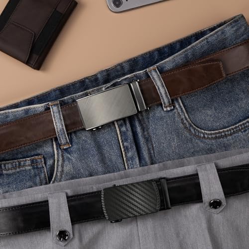 Zitahli Belt Men 2 Pack - Slide Leather Ratchet Belt Adjustable for Mens Gifts 1 3/8-Cut for Perfect Fit,Men's Accessories3