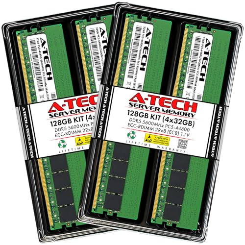 Image of A-Tech 128GB Kit (4x32GB) DDR5 5600MHz PC5-44800 ECC RDIMM 2Rx8 (EC8 10x4) Dual Rank 1.1V ECC Registered DIMM 288-Pin Server RAM Memory Upgrade Modules (A-Tech Enterprise Series)