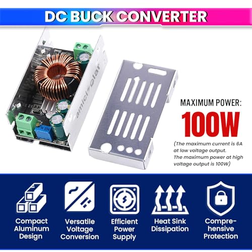Image of amiciSolar 6A DC-DC Buck Converter 13-90V to 1.5V-60V Step-Down Power Voltage Regulator Module - Adjustable Output, High Efficiency for Electronics, Battery Charging & More